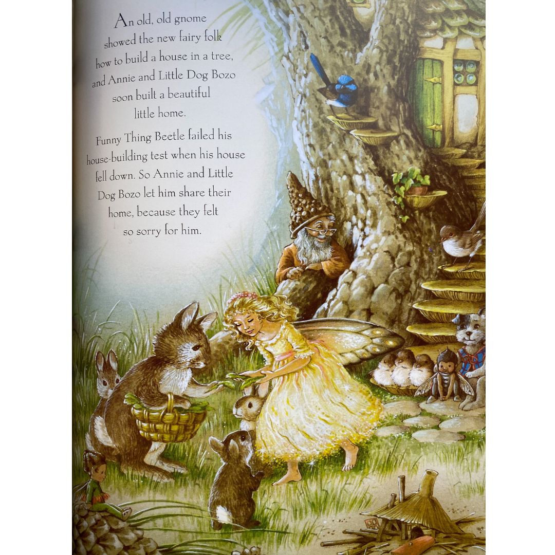 a young fairy girl is givng food to the woodland mice and rabbits. From Rainbow Magic by Shirley Barber
