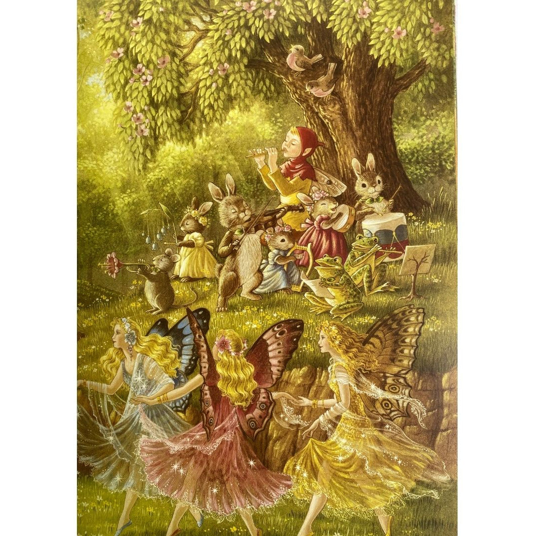 Image of fairies dancing and animals and elves playing music in a visit to fairyland by shirley barber